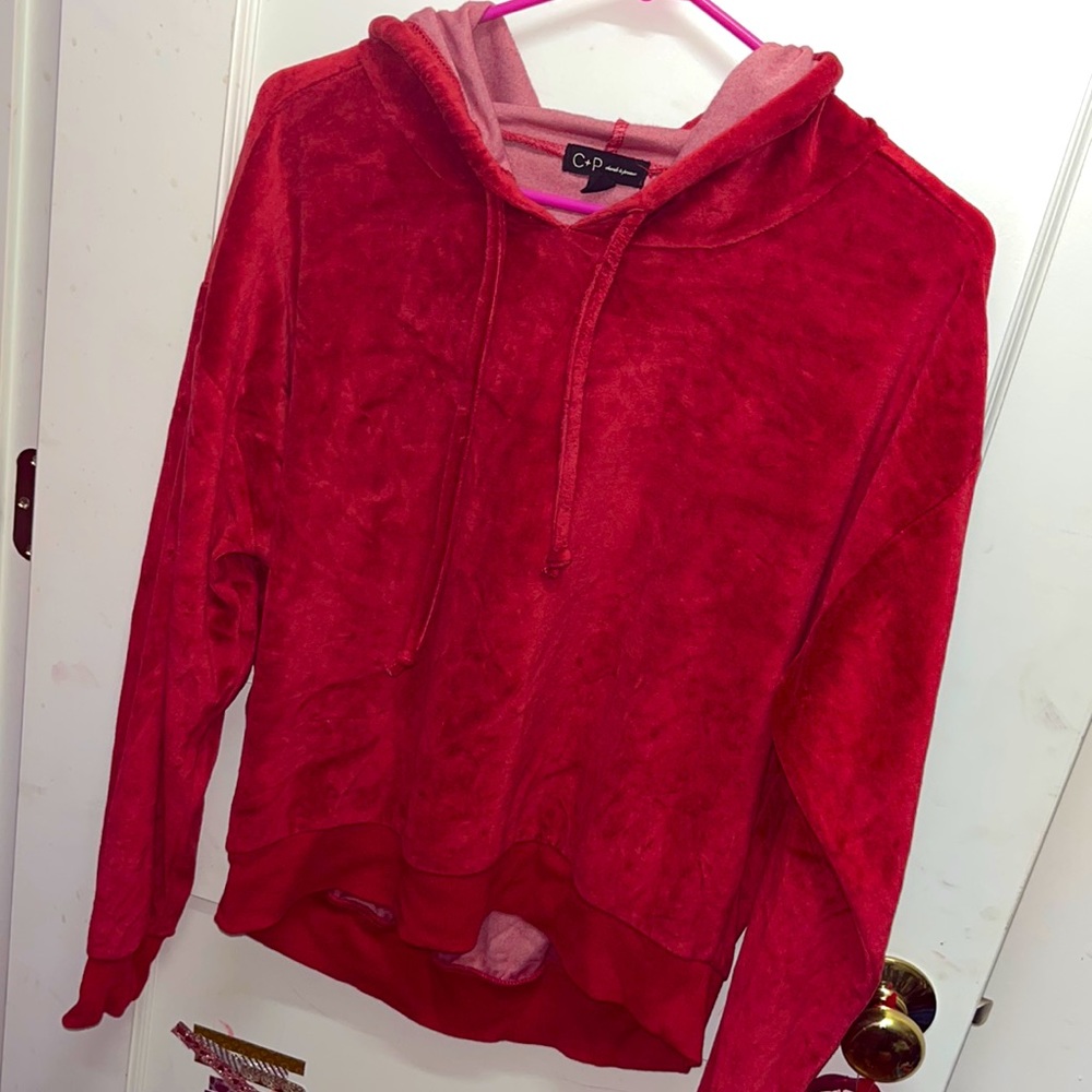 Red velour hoodie size L brand C&P